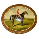 Reproduction convex oval print of a race horse, 22cm x 26cm Condition: