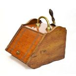 Late Victorian/Edwardian walnut coal scuttle with brass handle and shovel Condition: