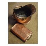 19th Century copper foot warmer and coal helmet Condition: