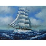 Thomson - 20th Century - Oil on canvas of a tall masted sailing ship, 44cm x 59.5cm Condition: