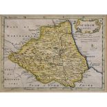 Robert Morden - Antique hand coloured engraved map - Durham, 16cm x 20.5cm, framed and glazed