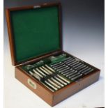 Oak cased canteen of Kings pattern plated cutlery comprising a near complete service of twelve place