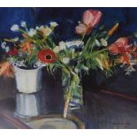 Neil Murison - Signed print - Still life with vase of flowers, 42cm x 44.5cm, in card mount and gilt