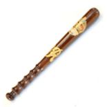 20th Century hardwood police truncheon having polychrome decoration depicting a crown and G.R.