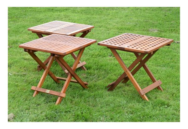 Three hardwood folding picnic tables with slatted tops Condition: