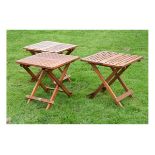 Three hardwood folding picnic tables with slatted tops Condition: