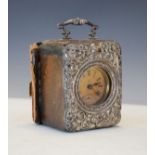 George V embossed silver mounted watch/clock case, the top with swing handle, currently containing
