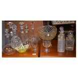 Group of assorted glassware to include; hobnail cut pedestal bowl on square base, assorted whisky