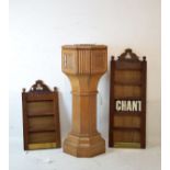 1920's period golden oak church font of small proportions and octagonal design with reeded side