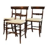 Set of three early 19th Century simulated rosewood dining chairs, each with carved top rail and