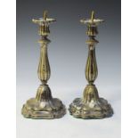 Pair of 19th Century Continental white metal candlesticks, now converted to electric table lamps,