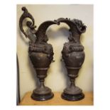 Pair of 19th Century Renaissance style ewers with bronzed spelter finish Condition: