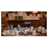 Large selection of assorted ceramics and glass to include; set of twelve wine glasses with clear