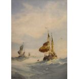 D. Kester - Watercolour - Seascape with fishing vessels, signed, 36cm x 26.5cm, framed and glazed