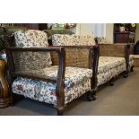 Early 20th Century three piece chinoiserie decorated bergere suite comprising: three seater settee