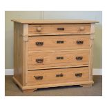 Early 20th Century stripped pine chest of drawers having a frieze drawer with wooden knob handles,