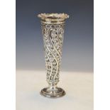 Early 20th Century silver trumpet shaped vase having pierced stylised foliate decoration,