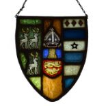 Stained and leaded glass armorial shield, 23cm x 20cm Condition: