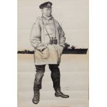 World War I era print of a Naval Officer by Watts, dated 1916, 32.5cm x 21cm, in card mount, gilt