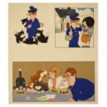 Joan Hickson - Postman Pat - Thirteen pieces of original artwork, the largest 21cm x 22cm, unsigned,