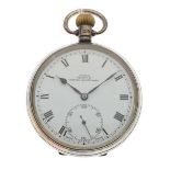 Gentleman's silver cased top wind pocket watch, the white enamel dial with Roman numerals and