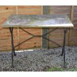 Black painted cast iron table base with associated rectangular marble top Condition: