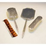 Elizabeth II engine turned silver four piece brush set, Birmingham 1978/1979 Condition: