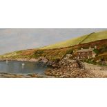 Derek Plummer - Watercolour - A coastal view, signed, 15cm x 30cm, framed and glazed Condition: