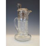 Good quality Portuguese silver mounted cut glass claret jug, the collar decorated with cherubs in