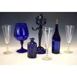 Selection of Bristol Blue and other glassware to include; 19th Century faceted decanter jug with