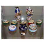 Small collection of modern enamel boxes, together with a pair of Samson figures Condition: