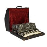 Mid 20th Century Italian cased accordion by Marenzi with 120 buttons and grey pearlised finish, in