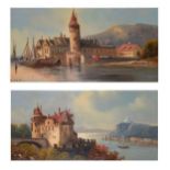 A. Bossi - Pair of early 20th Century oils on wooden panel - Continental riverscapes, each signed,