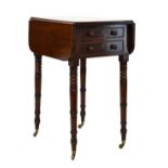 Victorian mahogany two flap Pembroke work table having a reeded edge, fitted two real and two