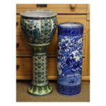 Early 20th Century Japanese blue and white porcelain stick stand of cylindrical design decorated