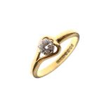 18ct gold ring set solitaire diamond, size J, 2.7g approx gross Condition: