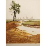 Claire Brown - Fenlands - Limited edition signed print, numbered 22/250, 59.5cm x 55cm, in oak frame