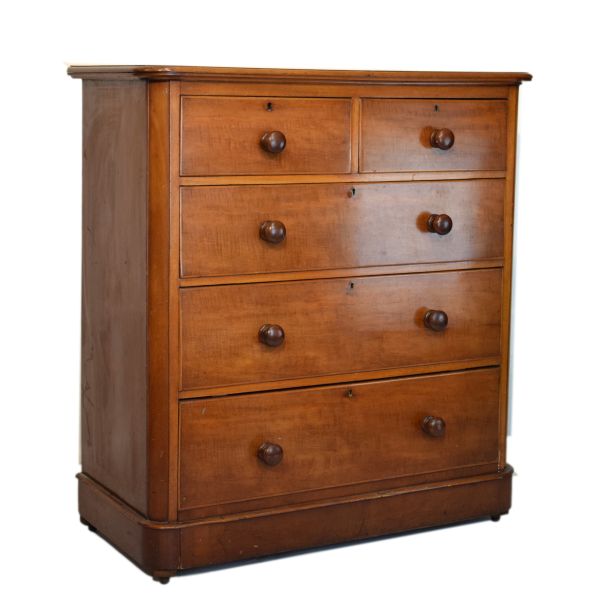 Victorian mahogany chest of two short and three long drawers Condition: