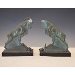 Max Le Verrier - Pair of Art Deco patinated bronze finish spelter figures, each formed as a goat,