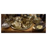 Large selection of assorted plated ware to include; oval two handled tray, three piece tea set,