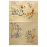 Anita Jeram - Pair of watercolour studies of cats and dogs - The Most Obedient Dog In The World,