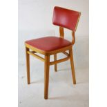 Set of four mid 20th Century kitchen chairs by Benchair, each with red leatherette back and seat