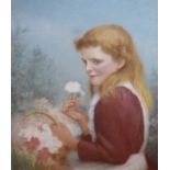 Michel F. Joegens - Pastel - Portrait of a girl with a basket of flowers, signed, 60.5cm x 50.5cm,