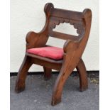 Late 19th/early 20th Century pitch pine armchair removed from Sandford Methodist Chapel Condition: