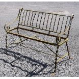 19th Century white painted wrought iron garden bench with rope twist back and supports (lacking