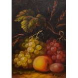 Oil on panel - Still-life with fruit, signed B. Vogel, 15.5cm x 10.5cm, in a decorative gilt gesso