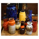 Group of ten 1960's period West German pottery vases to include examples by Scheurich Keramik