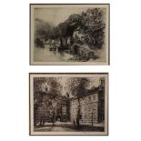Walter Henry Sweet - Etching - A village harbour view, 20.5cm x 29.5cm, together with William