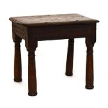 Oak joynt stool made from 17th Century timbers, the rectangular seat over channel moulded frieze and