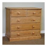 20th Century yellow pine chest of two short over three long drawers on plinth base Condition: